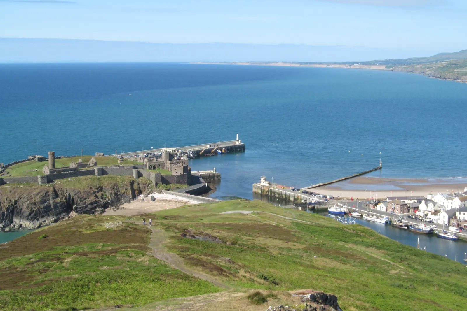 Peel Castle on St Patrick's Isle above Peel harbour